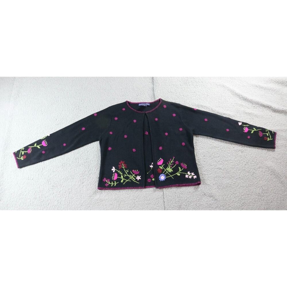 Eagles Eye Sweater Cardigan Womens Medium Embroidered Floral Silk Vintage